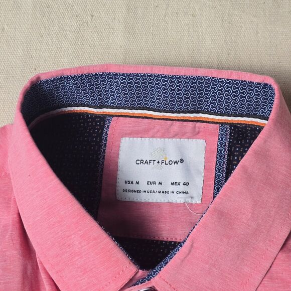 Craft‎ + Flow Button Up Short Sleeves Pink Wash Cuff Sleeves Shirt Size Medium - Picture 3 of 14
